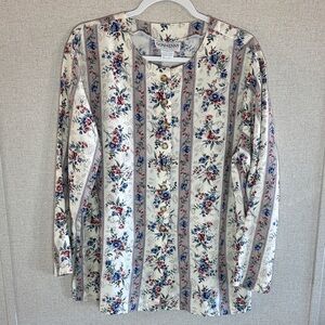 Donnkenny Classics Floral Button Front Blouse Sz 14 Vintage Cottagecore Boho